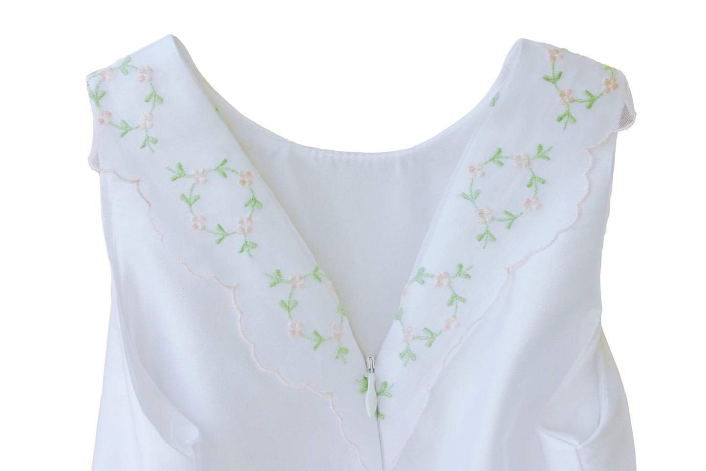 Susanne Lively Girls White Special Occasion Dress - Pink & Green Floral Embroidery Trim