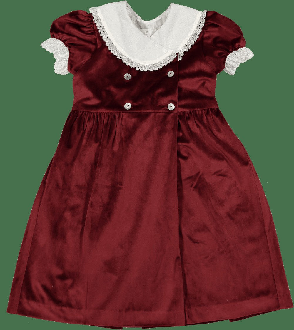 Sal & Pimenta Girls Holiday Dress - Velvet - Burgundy