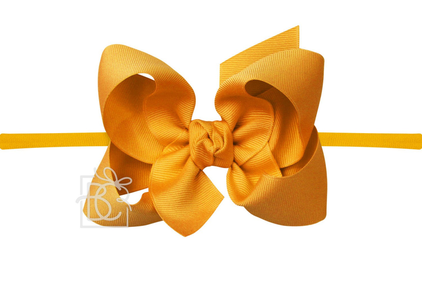 Beyond Creations Girls 1/4" Pantyhose Headband with Attached Bow - Grosgrain - Yellow Gold Mustard