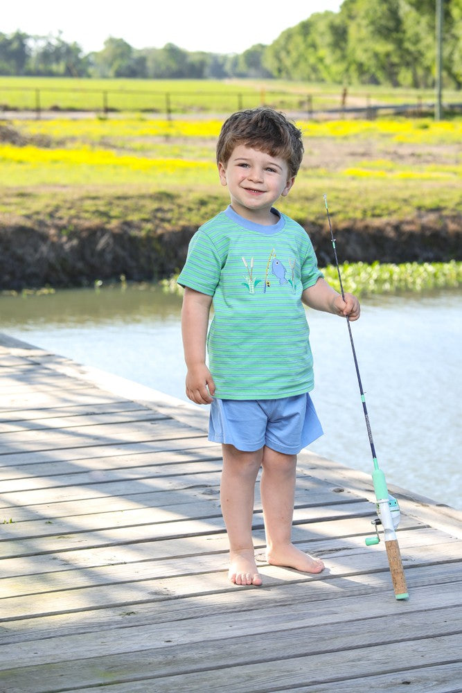 Trotter Street Kids Boys Green Catch of the Day Fishing Shorts Set