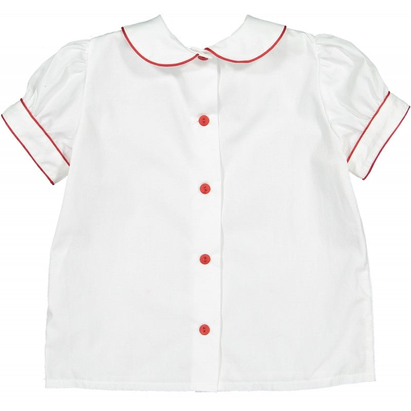 Sal & Pimenta Boys Shirt - White with Red Piping - Short Sleeves by Sal & Pimenta