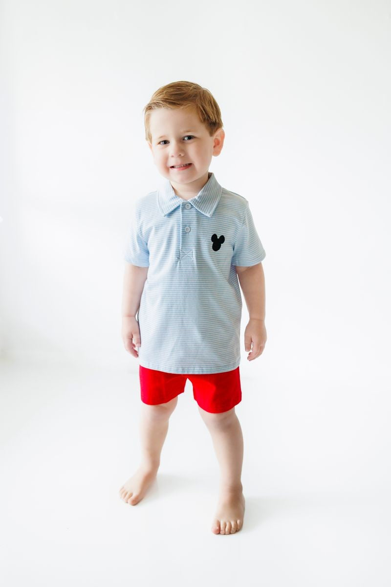 Itsy Bitsy Boys Light Blue Polo Shirt - Mouse Ears Embroidery