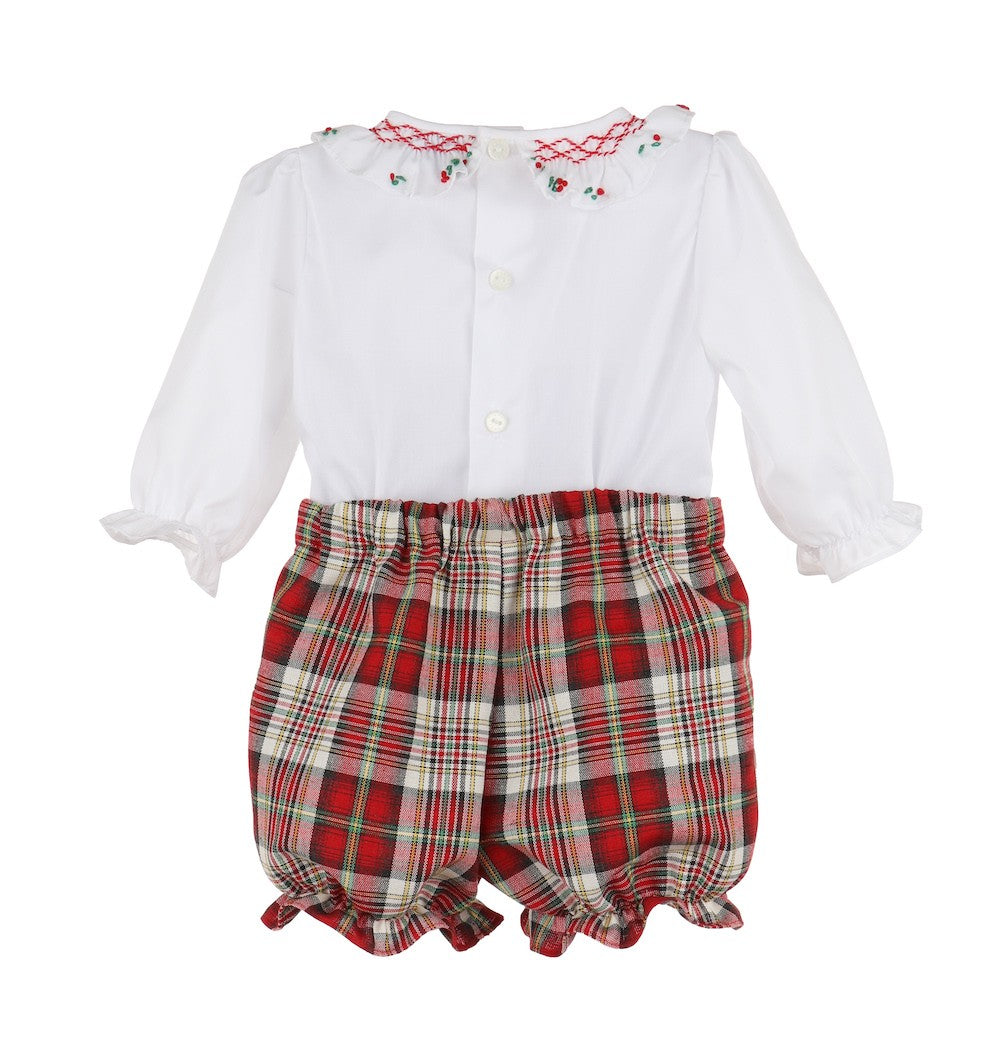 Luli & Me Baby Girls Bloomers Set - Red Stewart Holiday Plaid with Smocked Top by Luli & Me