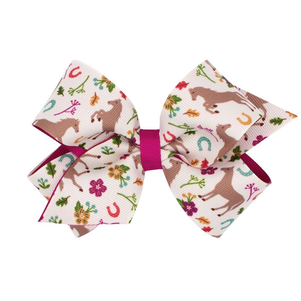 Wee Ones Girls Fall Hair Bow - Animals Print - Horses