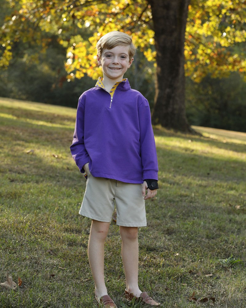 Yellow Lamb Boys Game Day Quarter Zip Sweater - Purple & Gold