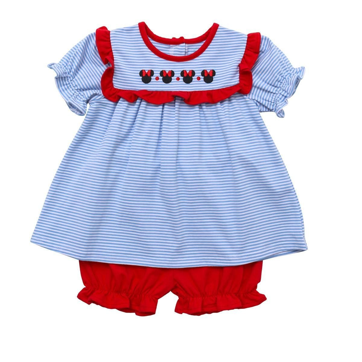 Itsy Bitsy Girls Blue Striped / Red Bloomers Set - Mouse Ears by Itsy Bitsy
