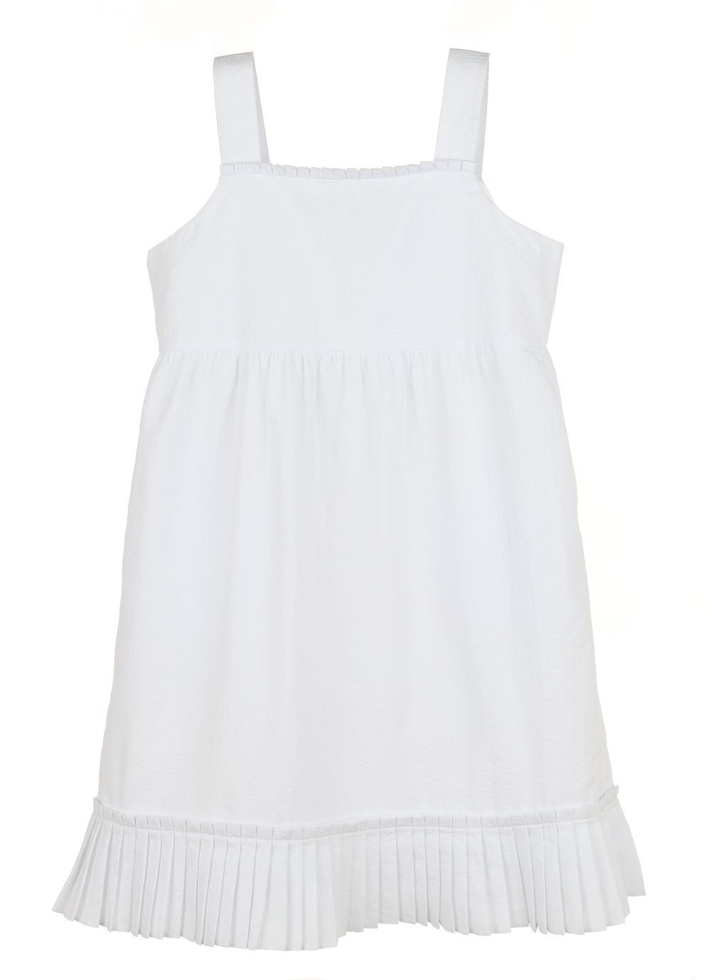 Luli & Me Gabby Girls Anne Strappy Dress - White with Pleated Hem