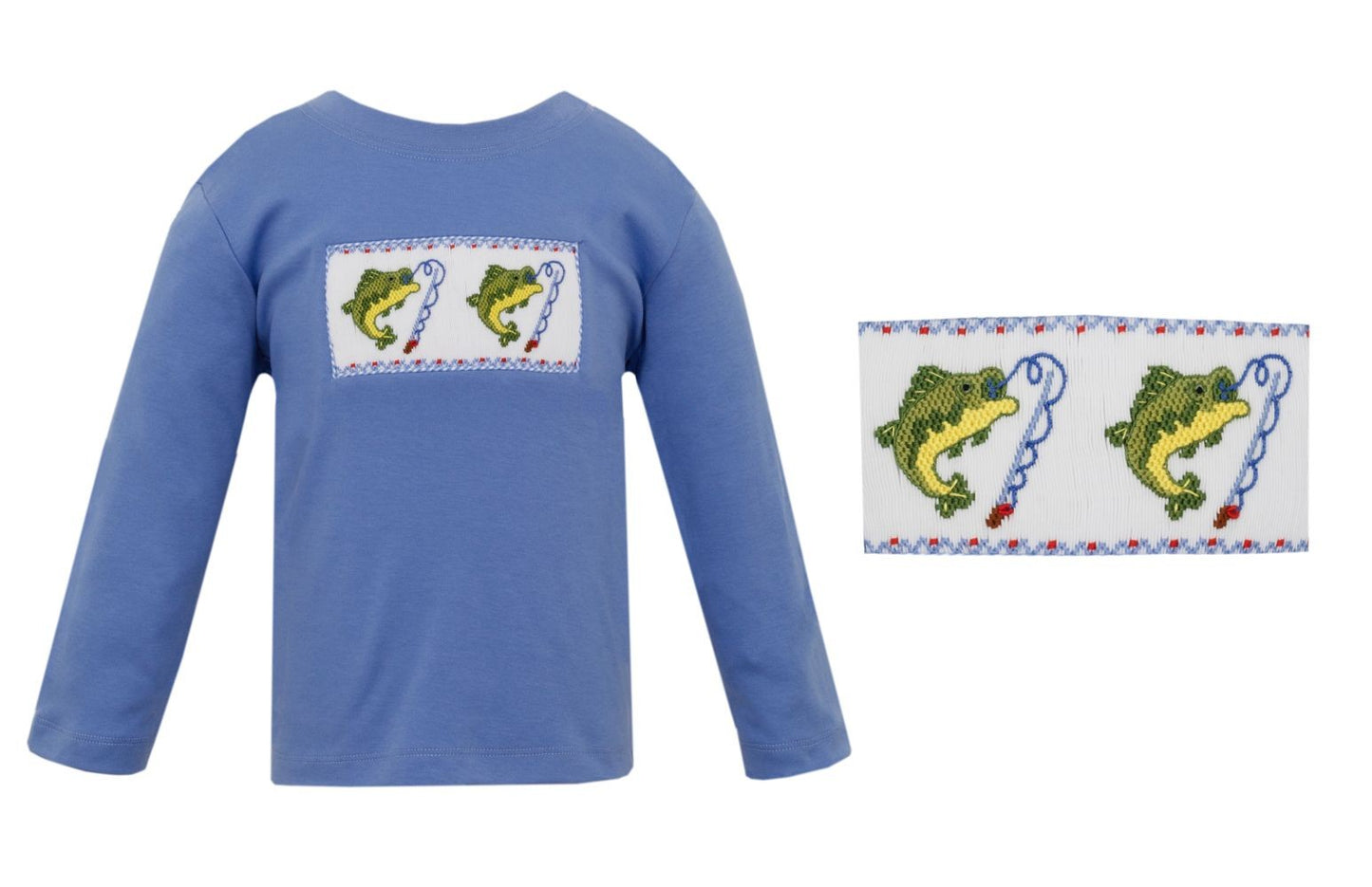Anavini Velani Boys Periwinkle Blue Shirt - Smocked Bass Fishing by Anavini