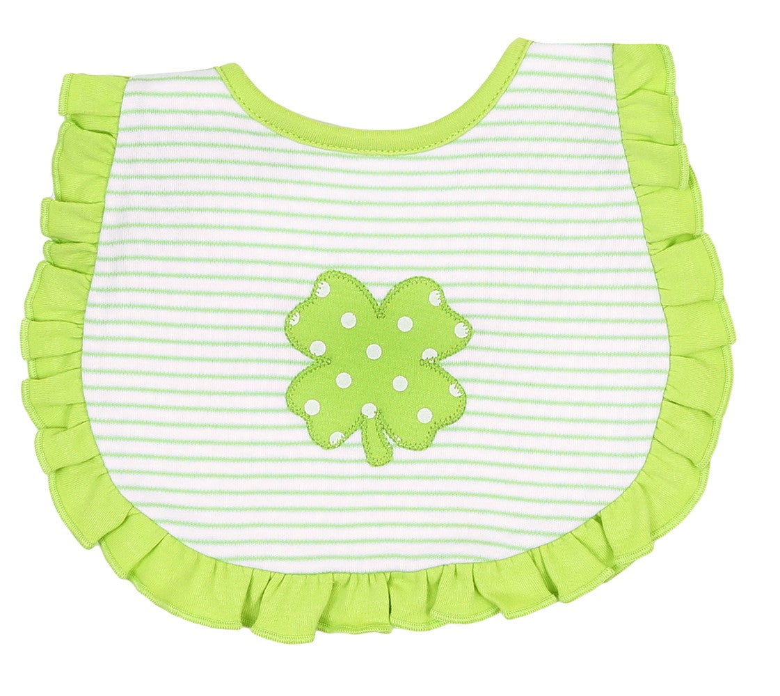 Magnolia Baby Girls Green Lucky Baby Applique St. Patrick's Day Clover Ruffle Bib
