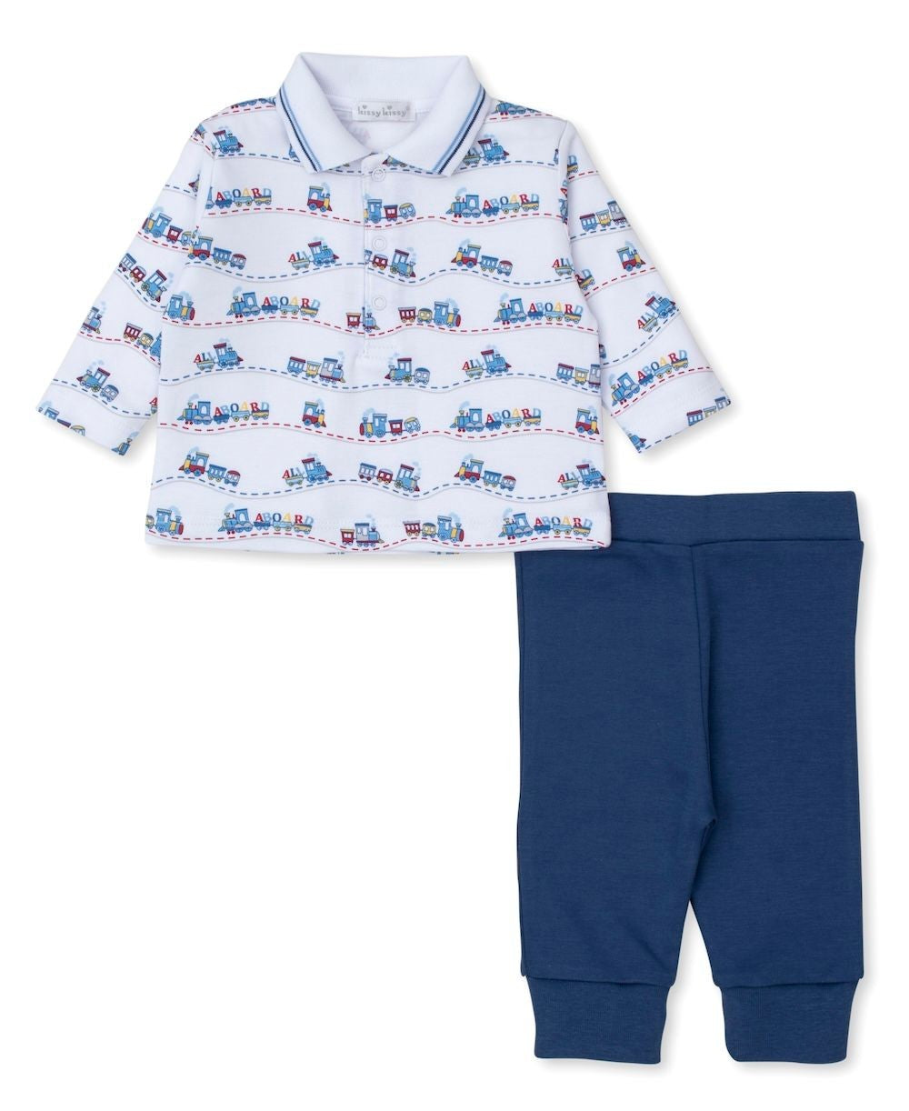 Kissy Kissy Baby Boys Navy Blue Rambling Train Railroad Pants Set
