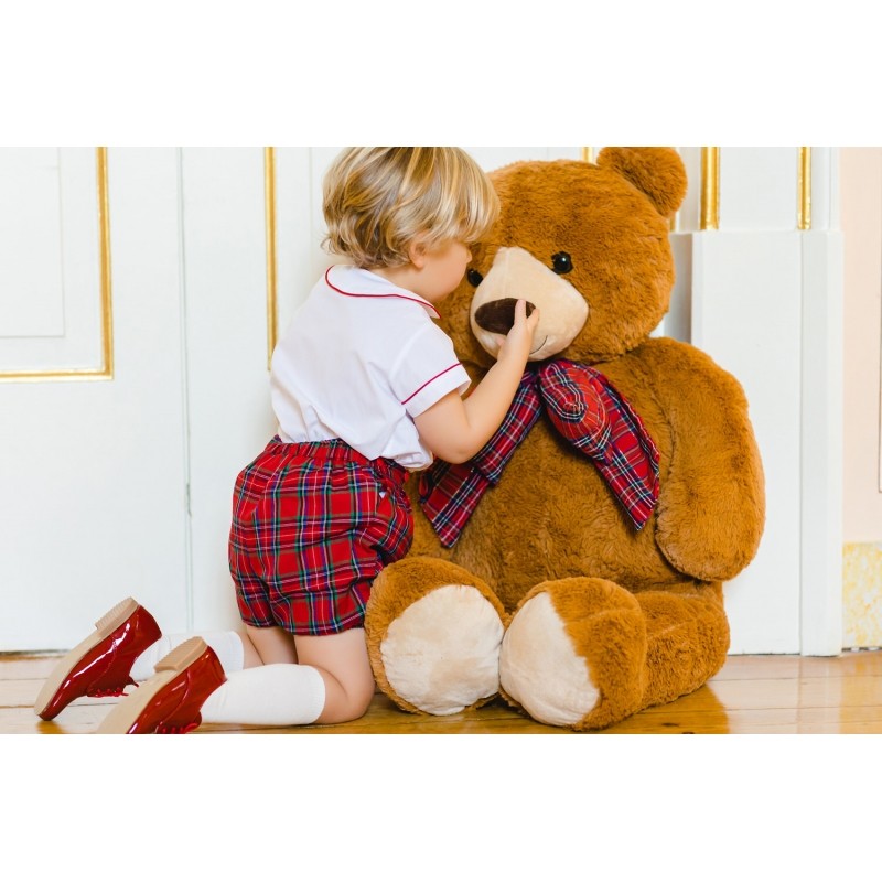 Sal & Pimenta Boys Button On Set - Red Noel Christmas Plaid - Short Sleeves by Sal & Pimenta