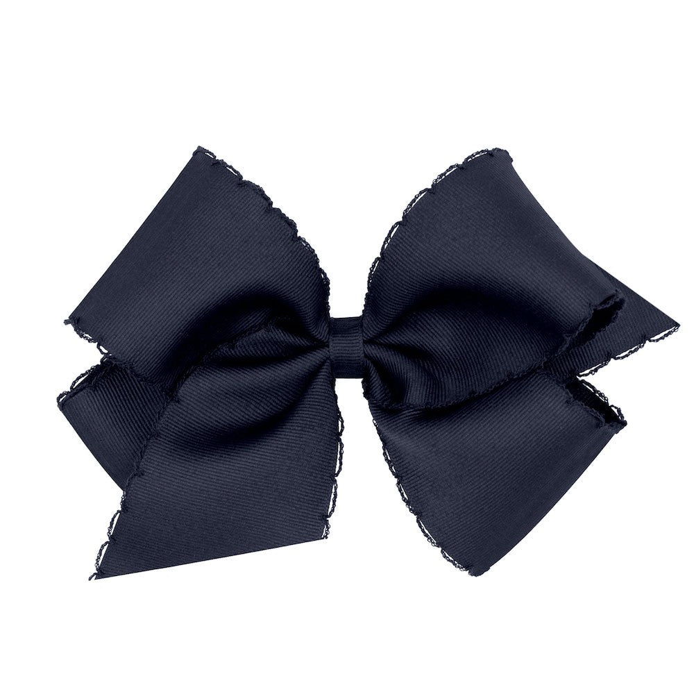 Wee Ones Girls Hair Bow - Monotone Moonstitch - Navy Blue