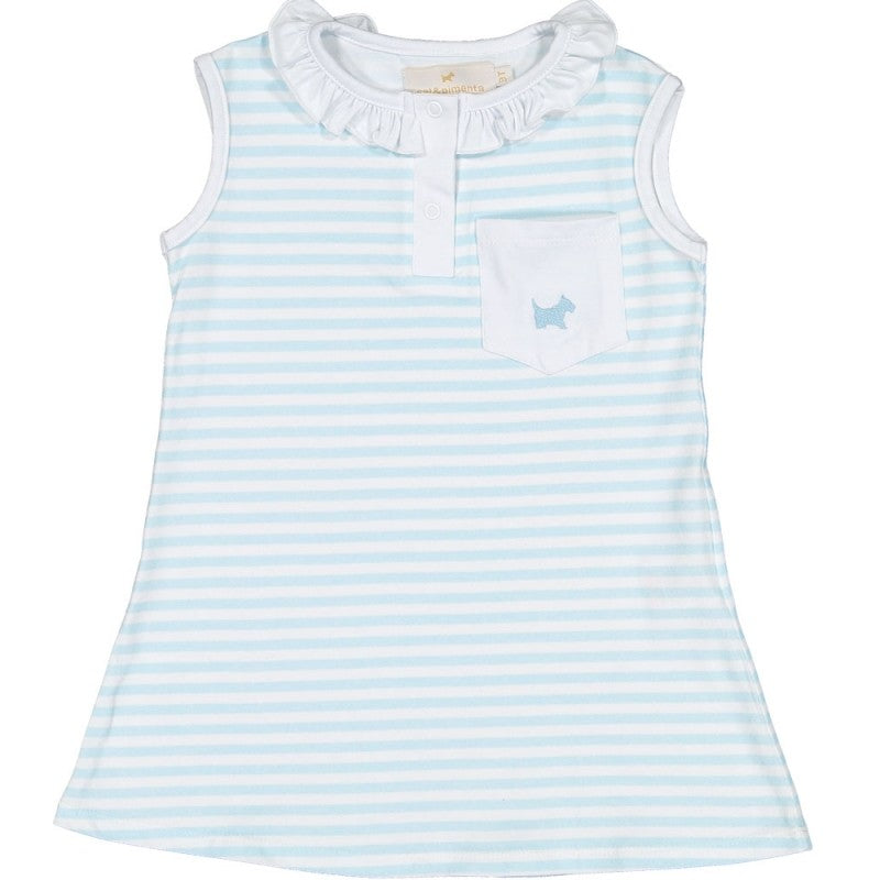 Sal & Pimenta Girls Sleeveless Knit Dress - Stripes - Light Blue