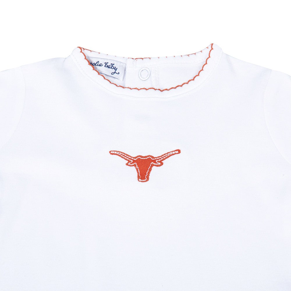 Magnolia Baby Boys Lil' Texa Longhorn Orange Embroidered Diaper Set