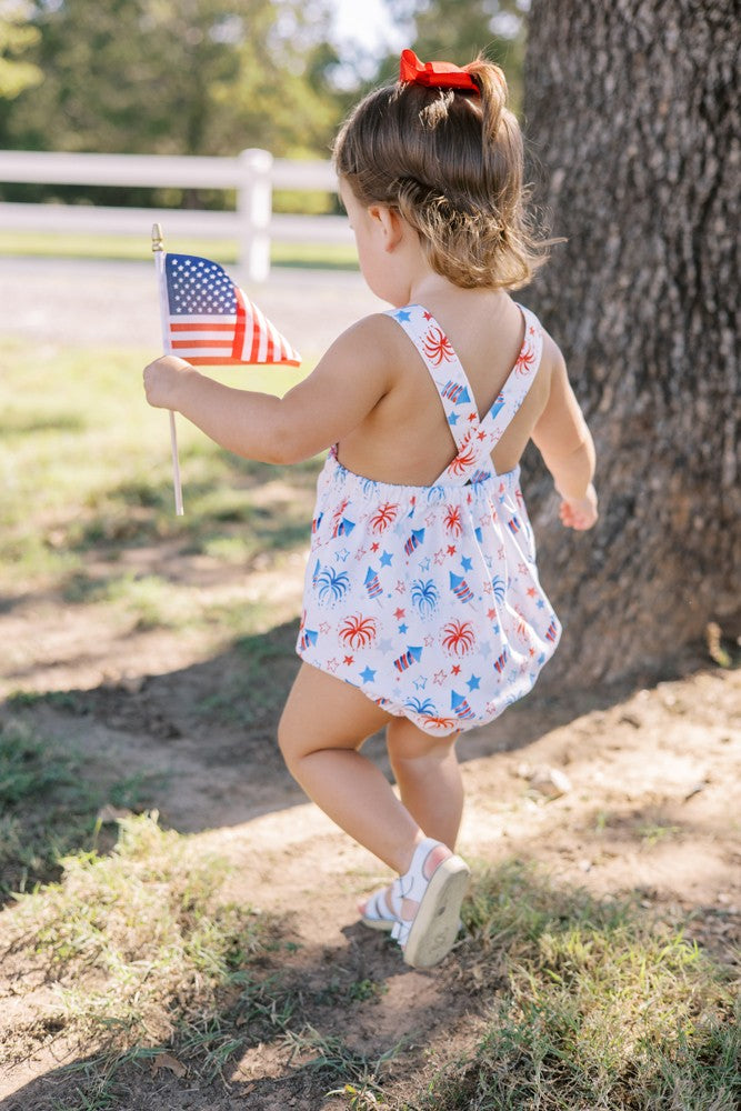Proper Peony Pima Girls Red & Blue Patriotic Fireworks Sun Bubble by Proper Peony