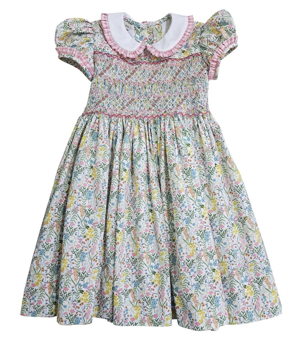 Marco & Lizzy Girls Pink Floral Dress with Collar