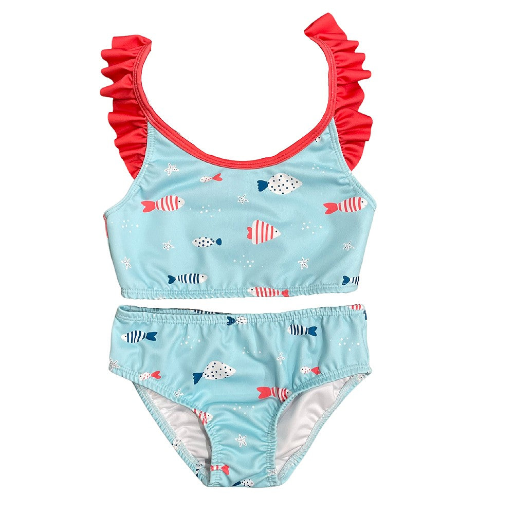 James & Lottie Girls Emerson Two Piece Bathing Suit - Blue Fish