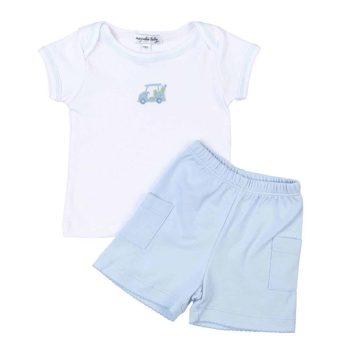 Magnolia Baby Boys Tiny Caddy Golf Embroidered Short Set - Blue