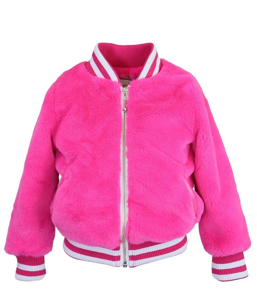 Widgeon Girls Varsity Jacket Coat - Hot Pink Puff