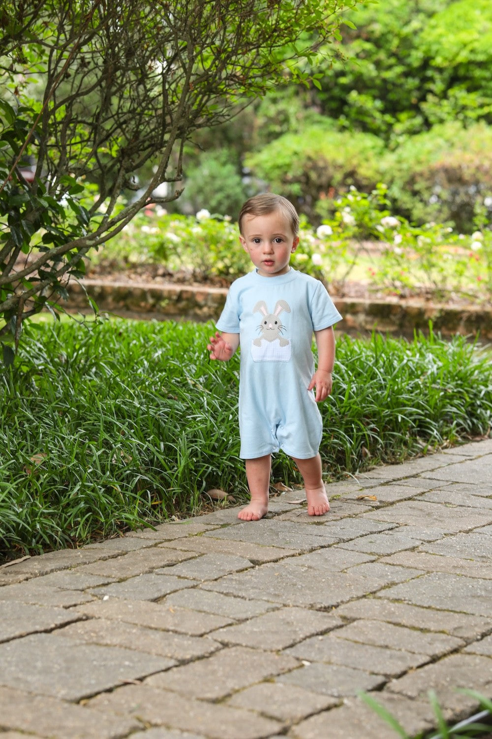Trotter Street Kids Baby Boys Blue Easter Bunny Romper