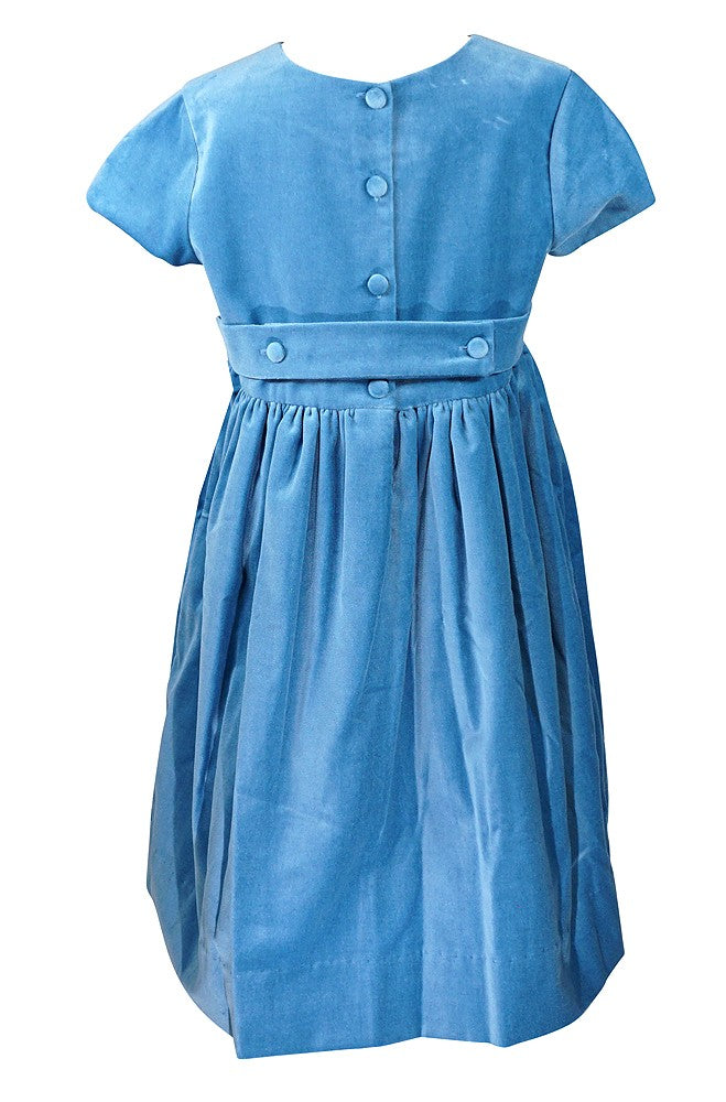 Anavini Couture Girls French Blue Velvet Dress - Eyelet Trim by Anavini
