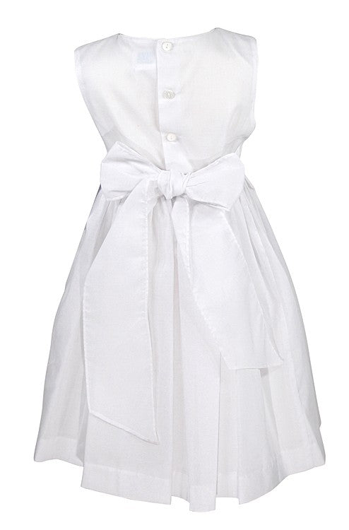 Luli & Me Girls White Organdy Sleeveless Smocked Bodice Dress with Sash