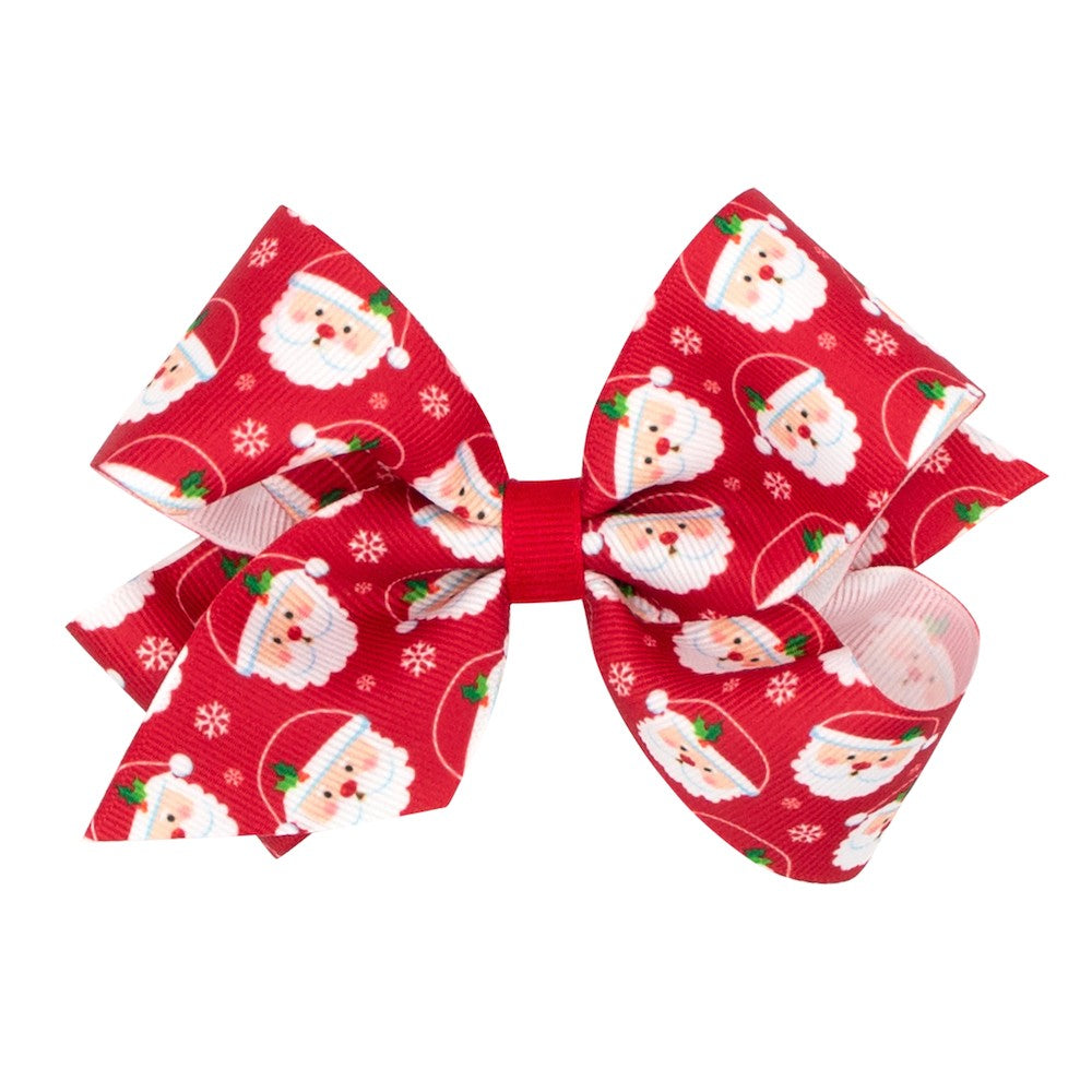 Wee Ones Girls Hair Bow on Clip - Santa Print on Red Bow