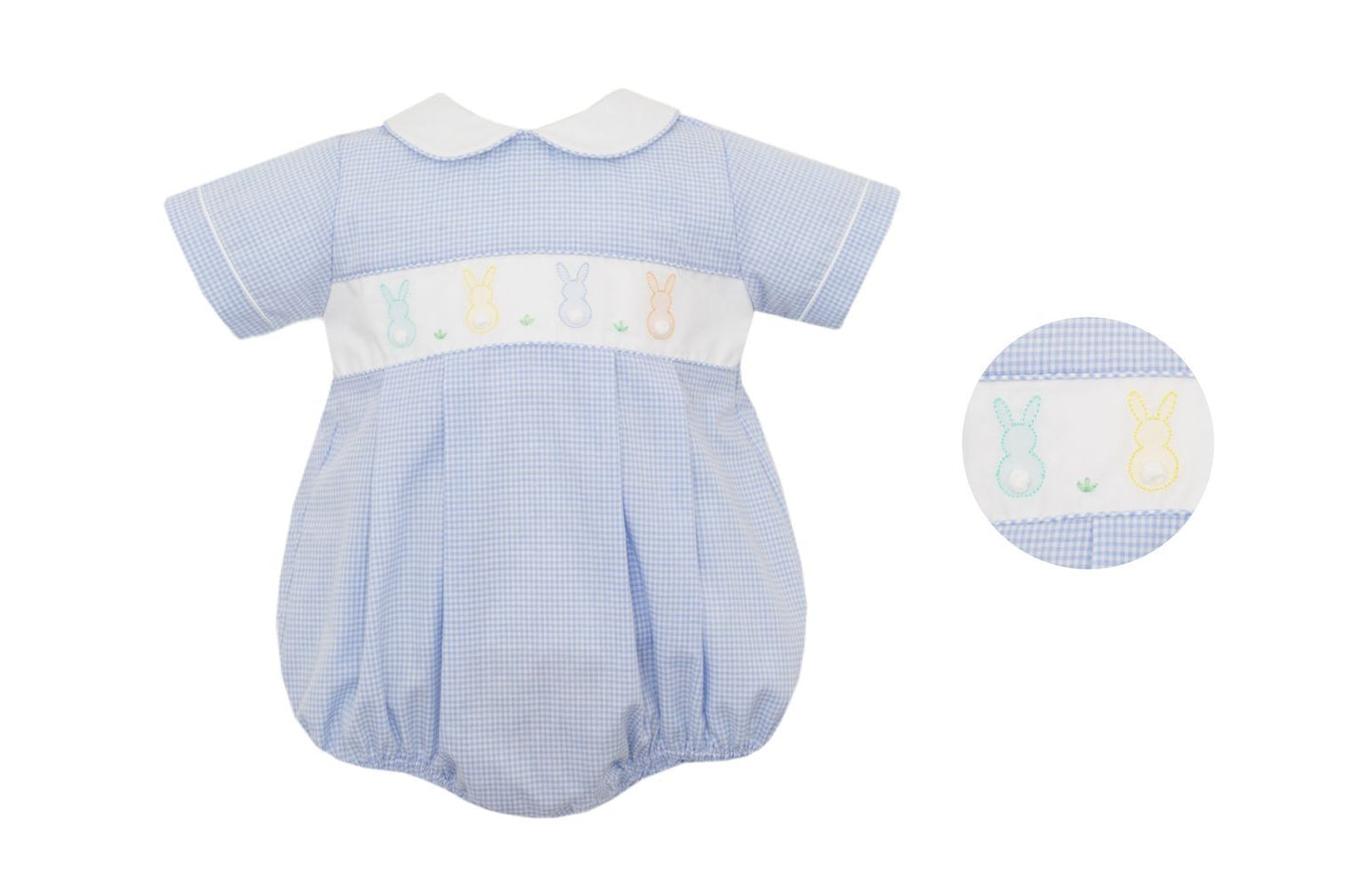 Anavini Boys Blue Gingham Shadow Stitch Bunnies Bubble