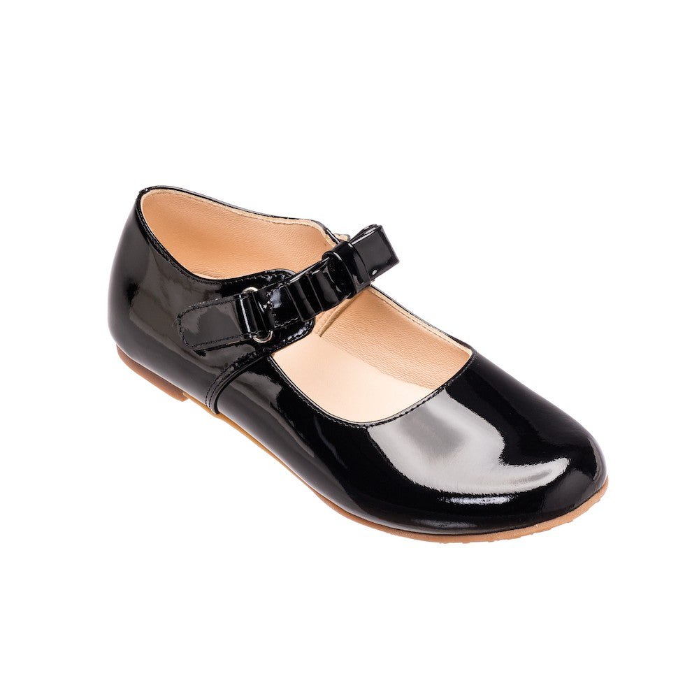 Elephantito Girls Shoes - Charlotte Mary Janes with Bow - Patent Black