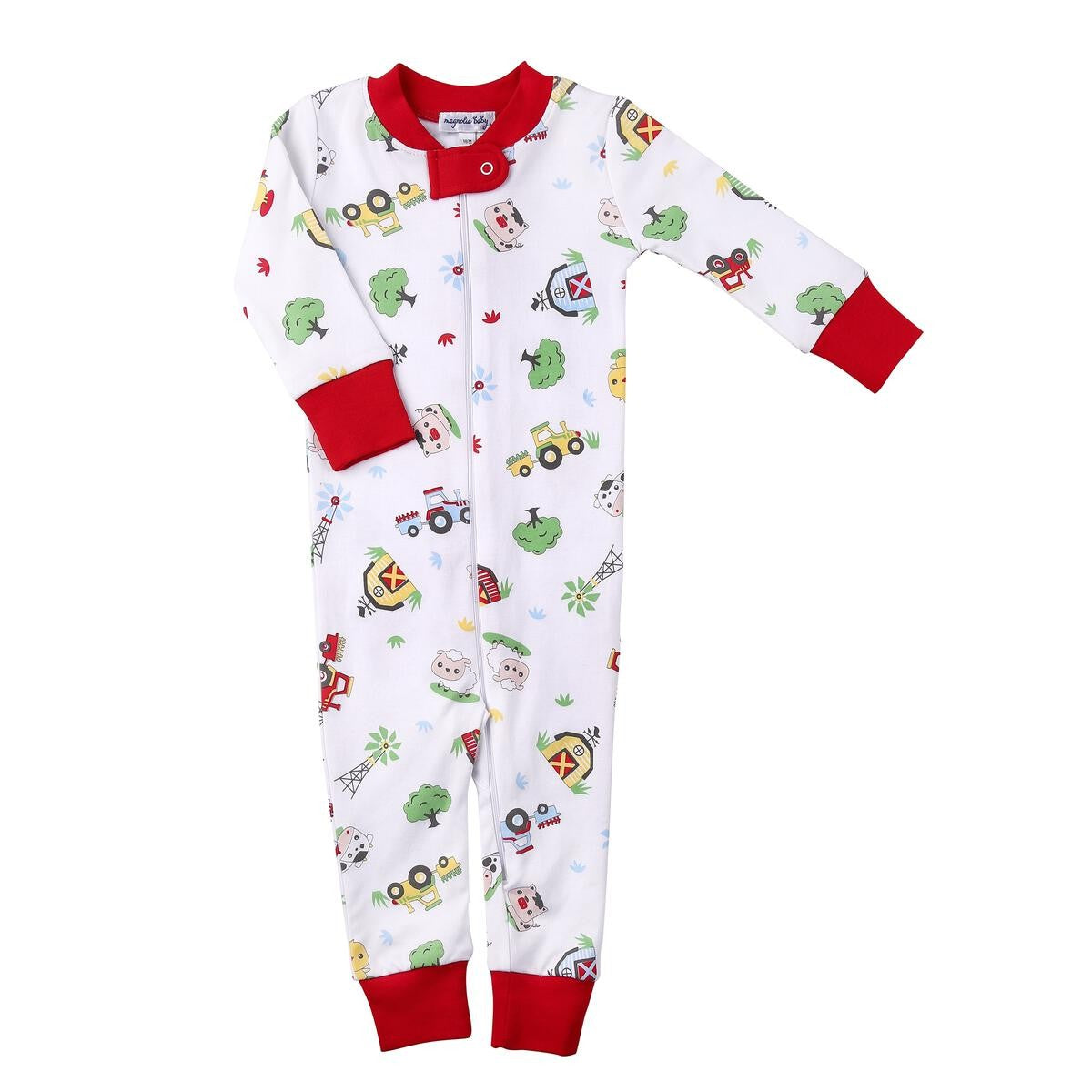 Magnolia Baby Boys / Girls Red Farm Life Zipped Pajamas