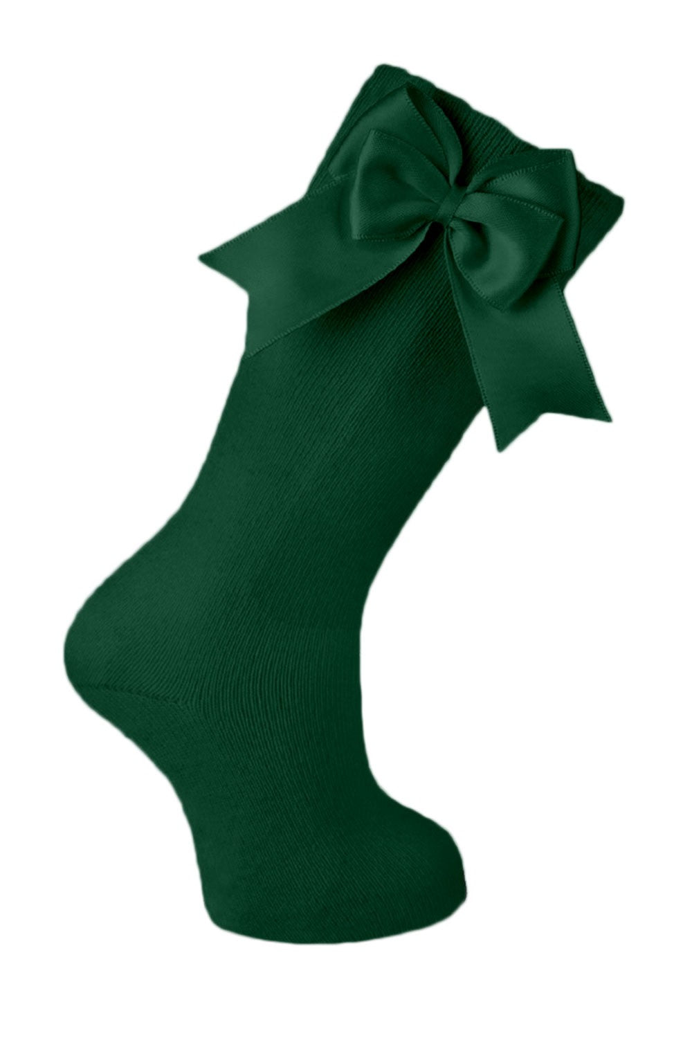 Carlomagno Socks - Girls Cotton Knee High Socks - Double Bow - Green