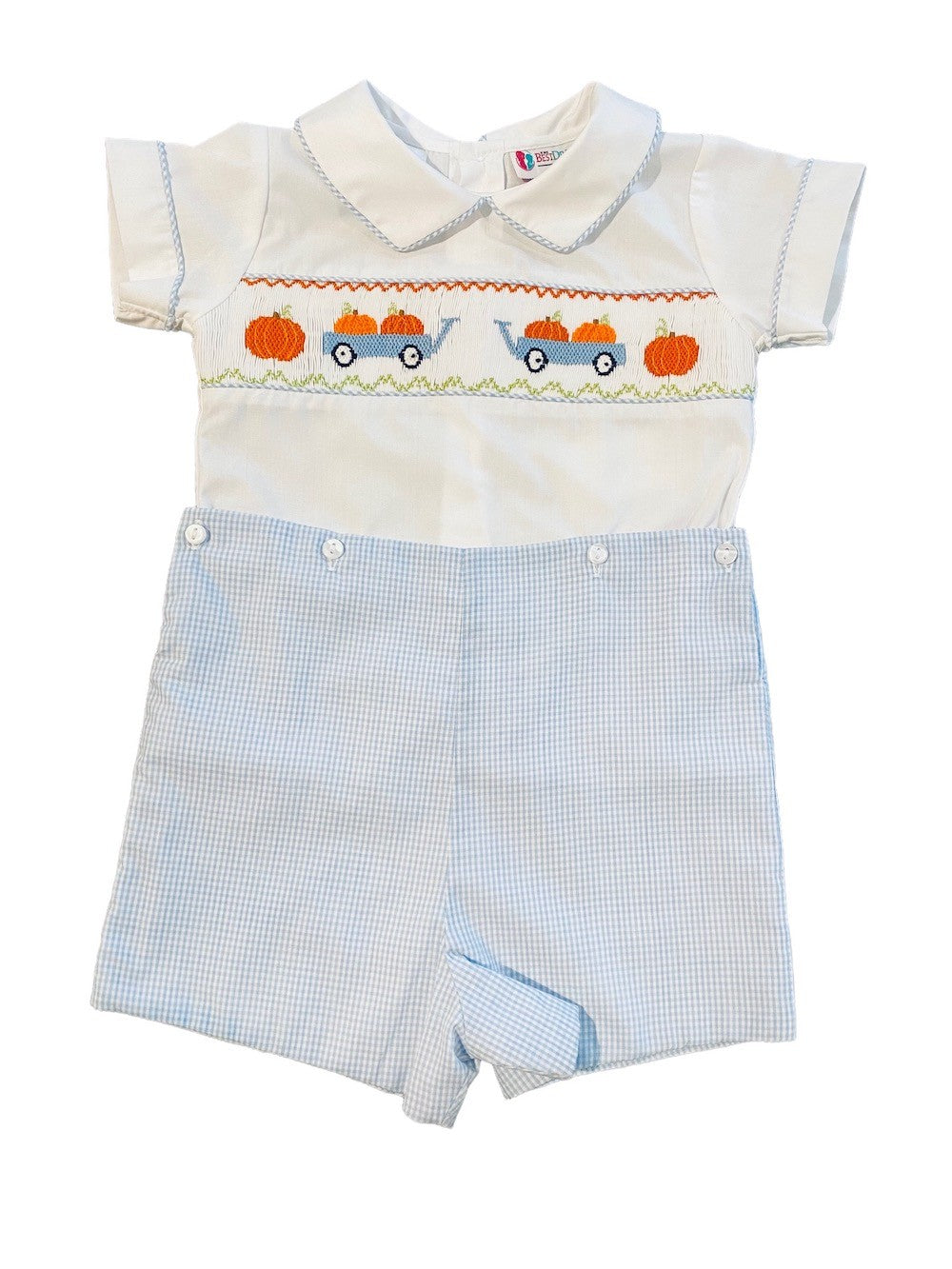 The Best Dressed Child Boys Blue Button On Set - Smocked Pumpkin Trucks