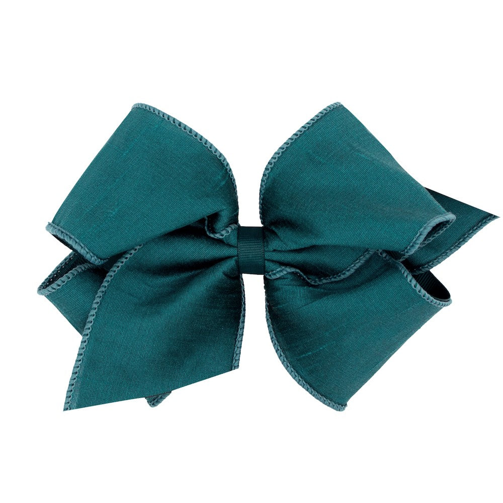 Wee Ones Girls Hair Bow on Clip - Dupioni Silk / Grosgrain Overlay - Teal Green by Wee Ones
