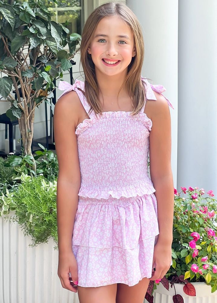 Be Elizabeth by James & Lottie Girls Pink Floral Smocked Dress