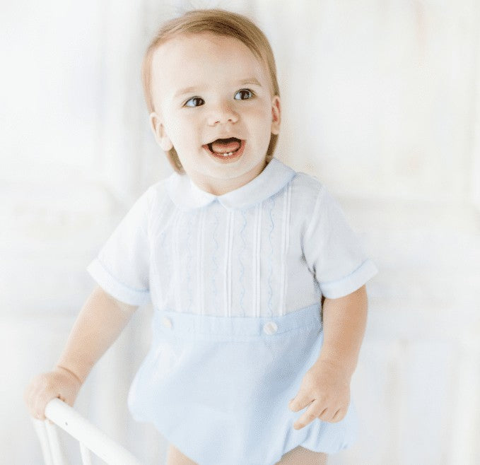 Feltman Brothers Baby Boys Embroidered Bubble - White / Light Blue