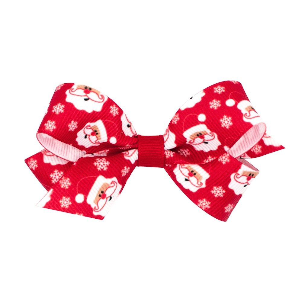 Wee Ones Girls Christmas Hair Bow - Red Santa Faces & Snowflakes