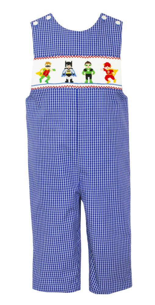 Ananini Baby / Toddler Boys Royal Blue Check Smocked Super Heroes Longall by Anavini
