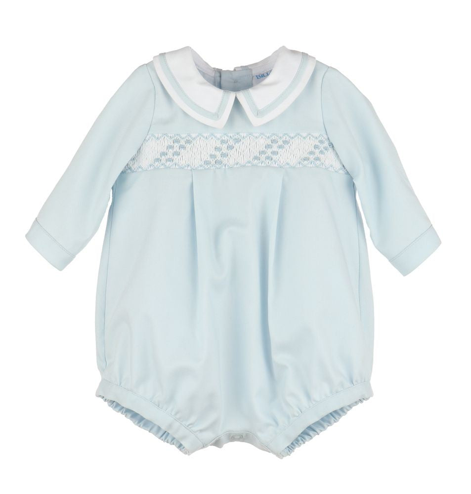 Luli & Me Baby Boys Classic Smocked Bubble - Long Sleeves - Blue