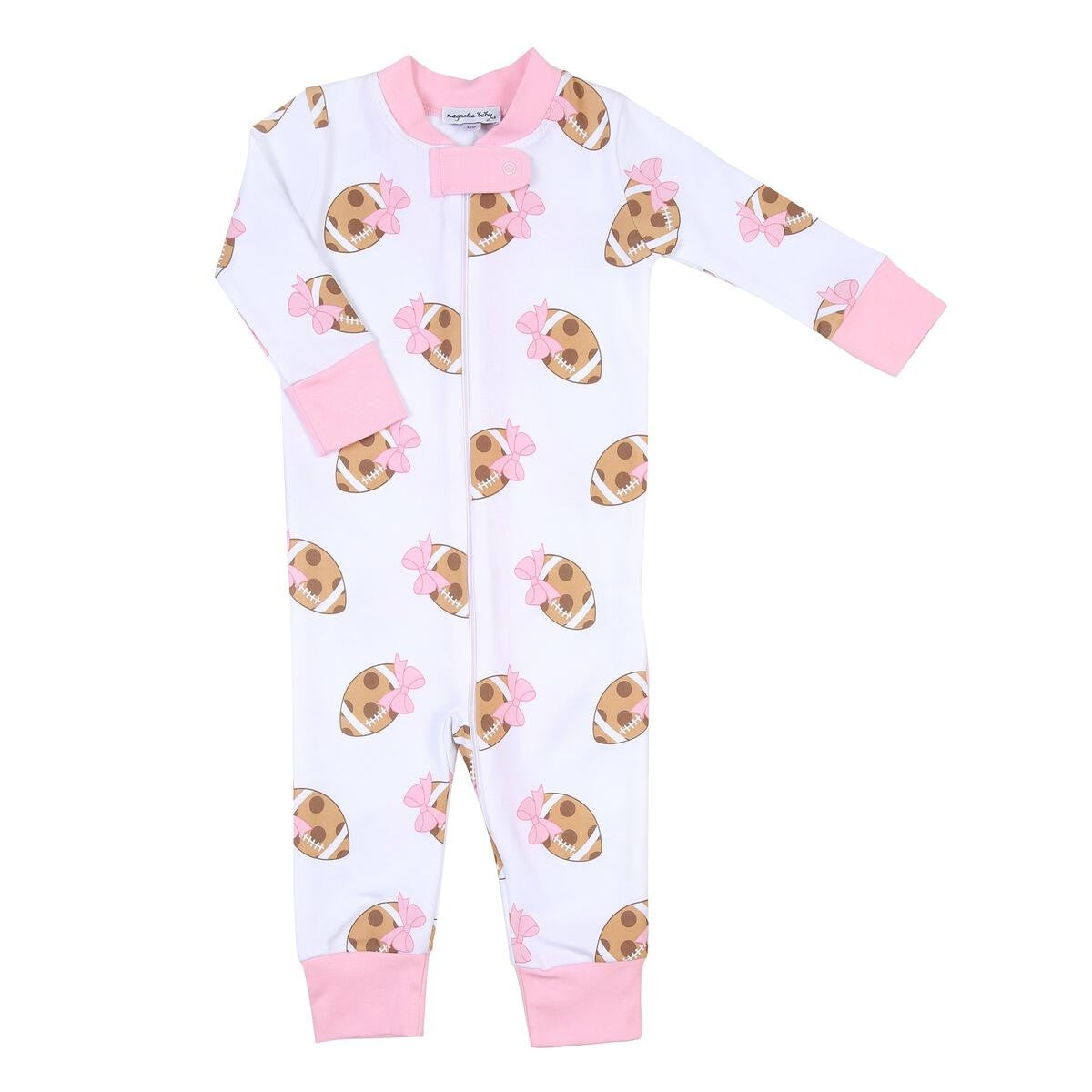 Magnolia Baby - Girls Football Cookies Touchdown Zipped Pajamas - Pink by Magnolia Baby
