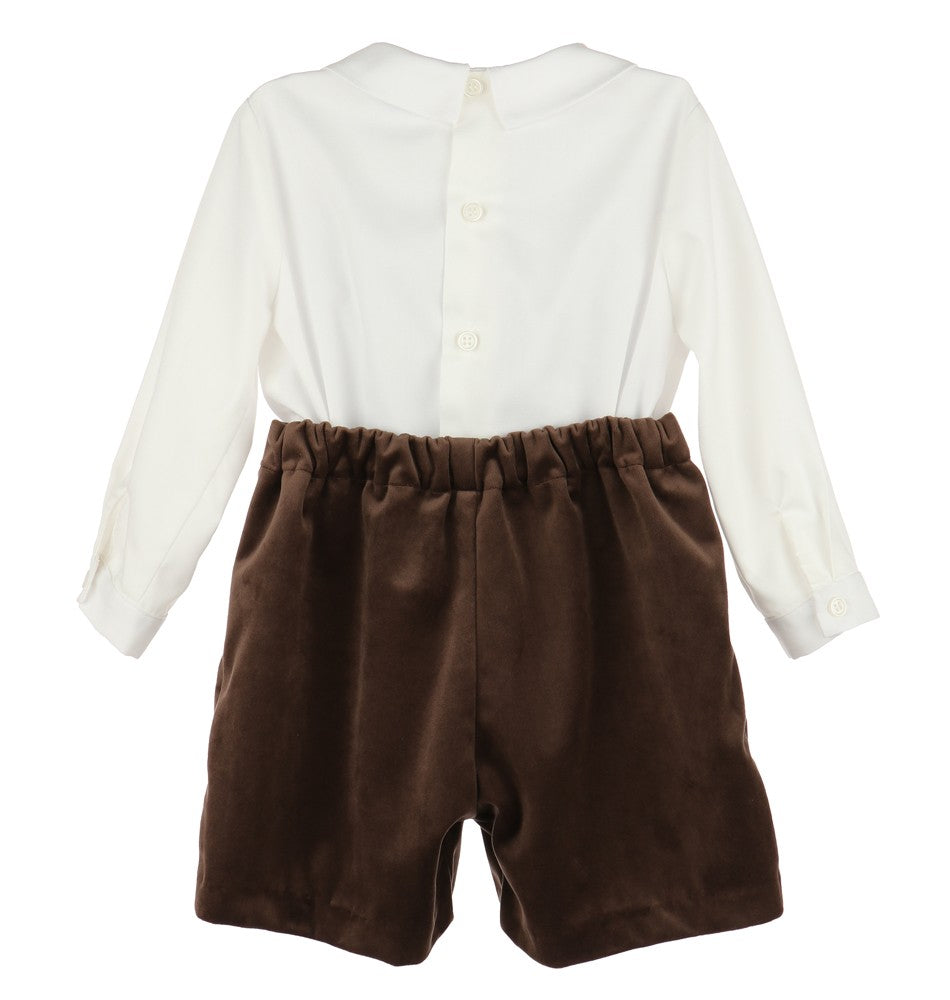 Luli & Me Boys Dressy Shorts & Shirt Set - Velvet - Chocolate Brown