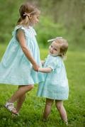 Proper Peony Baby / Toddler Girls Antoinette Dress - Aqua Swiss Dot Smocked Raglan Sleeve Bishop