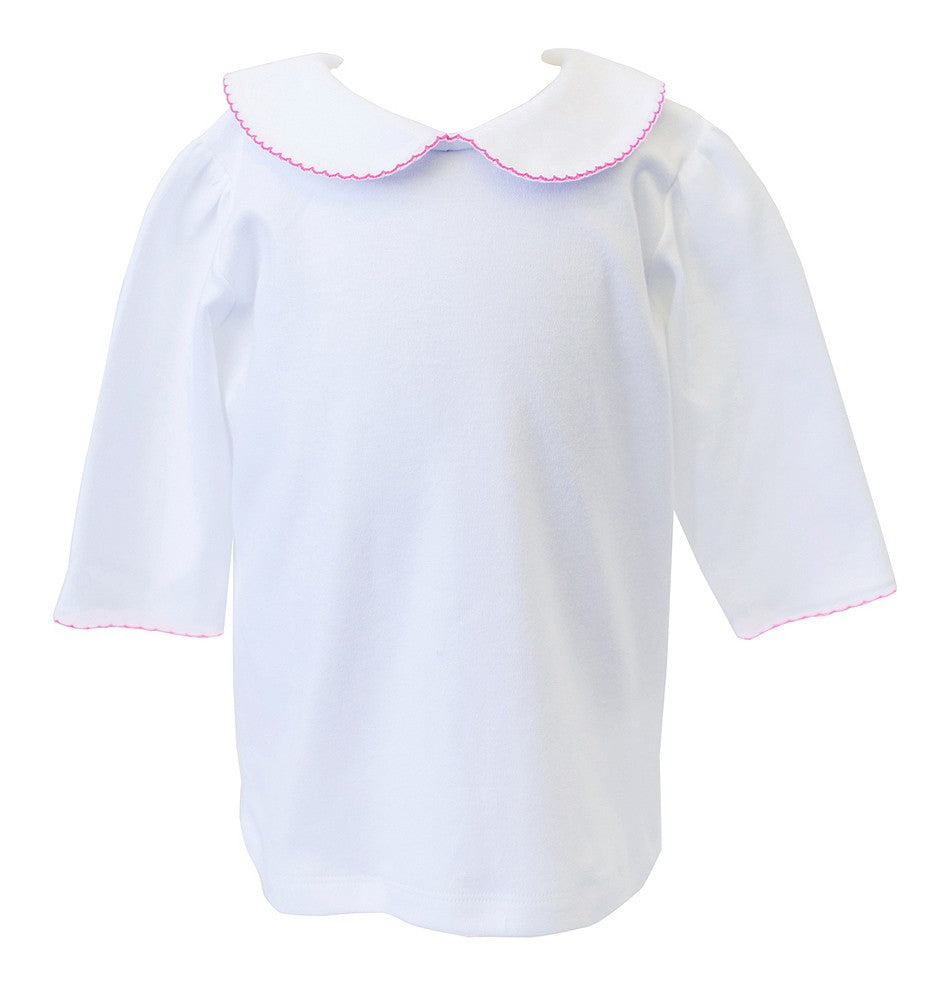 Proper Peony Girls White Knit Shirt - 3/4 Sleeves - Trimmed in Pink by Proper Peony