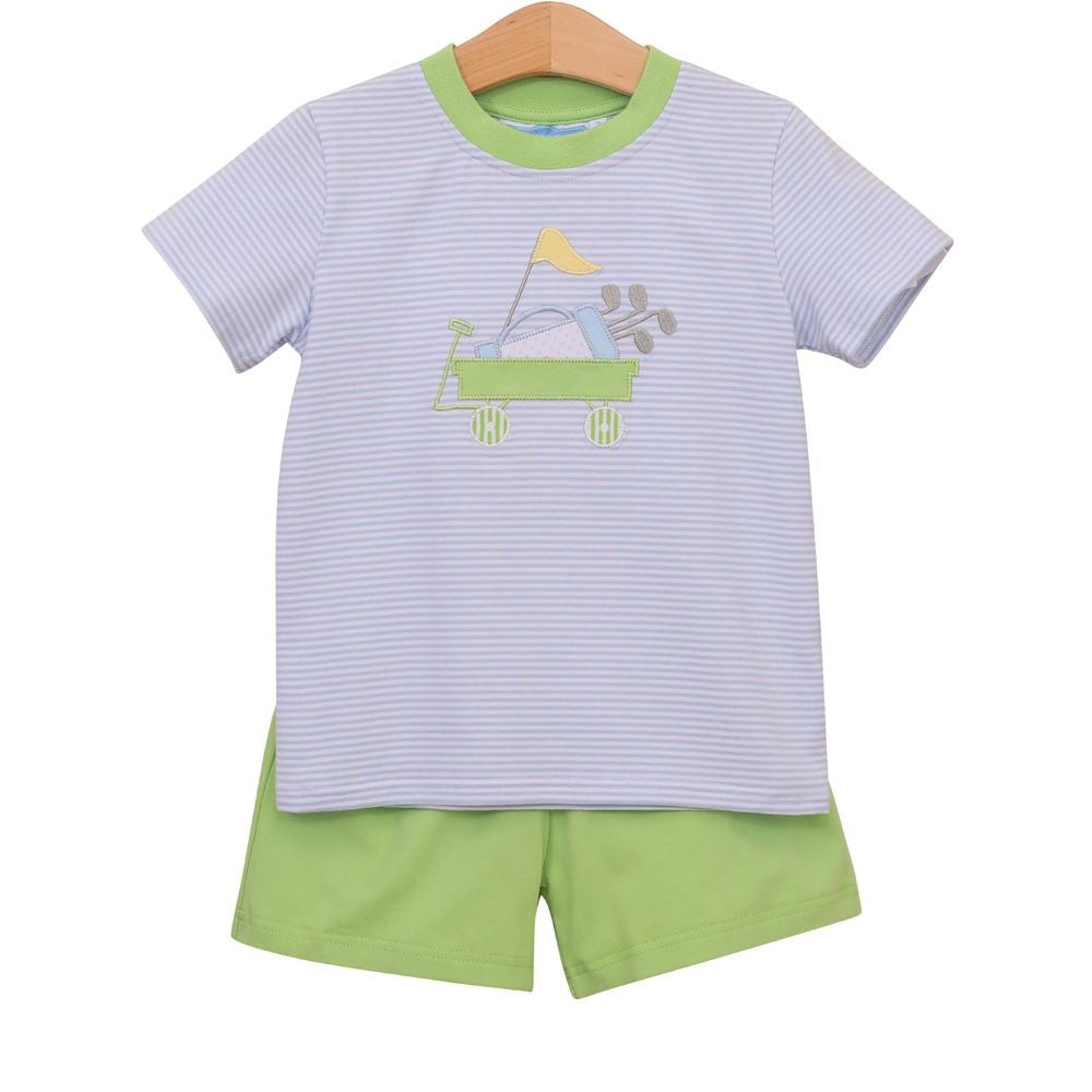 Trotter Street Kids Boys Blue & Green Golf Shorts Set