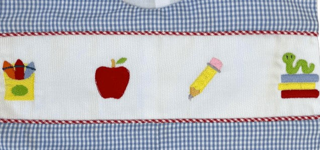 LuLu BeBe Boys Blue Gingham Jon Jon - Back to School Embroidery