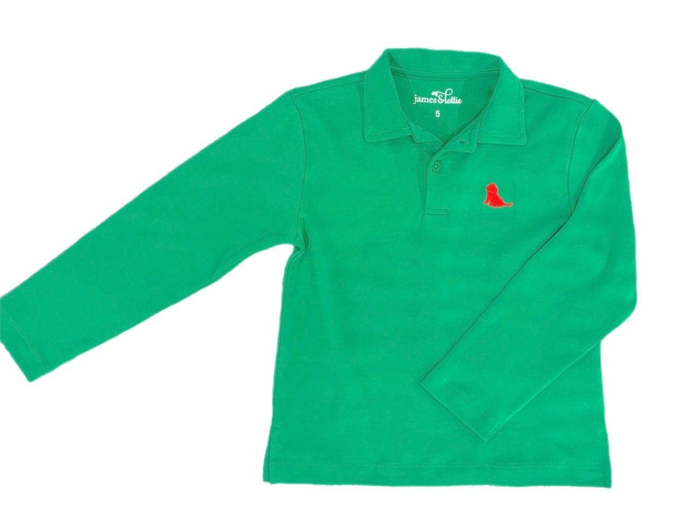 James & Lottie Boys Patton Long Sleeve Polo Shirt - Kelly Green