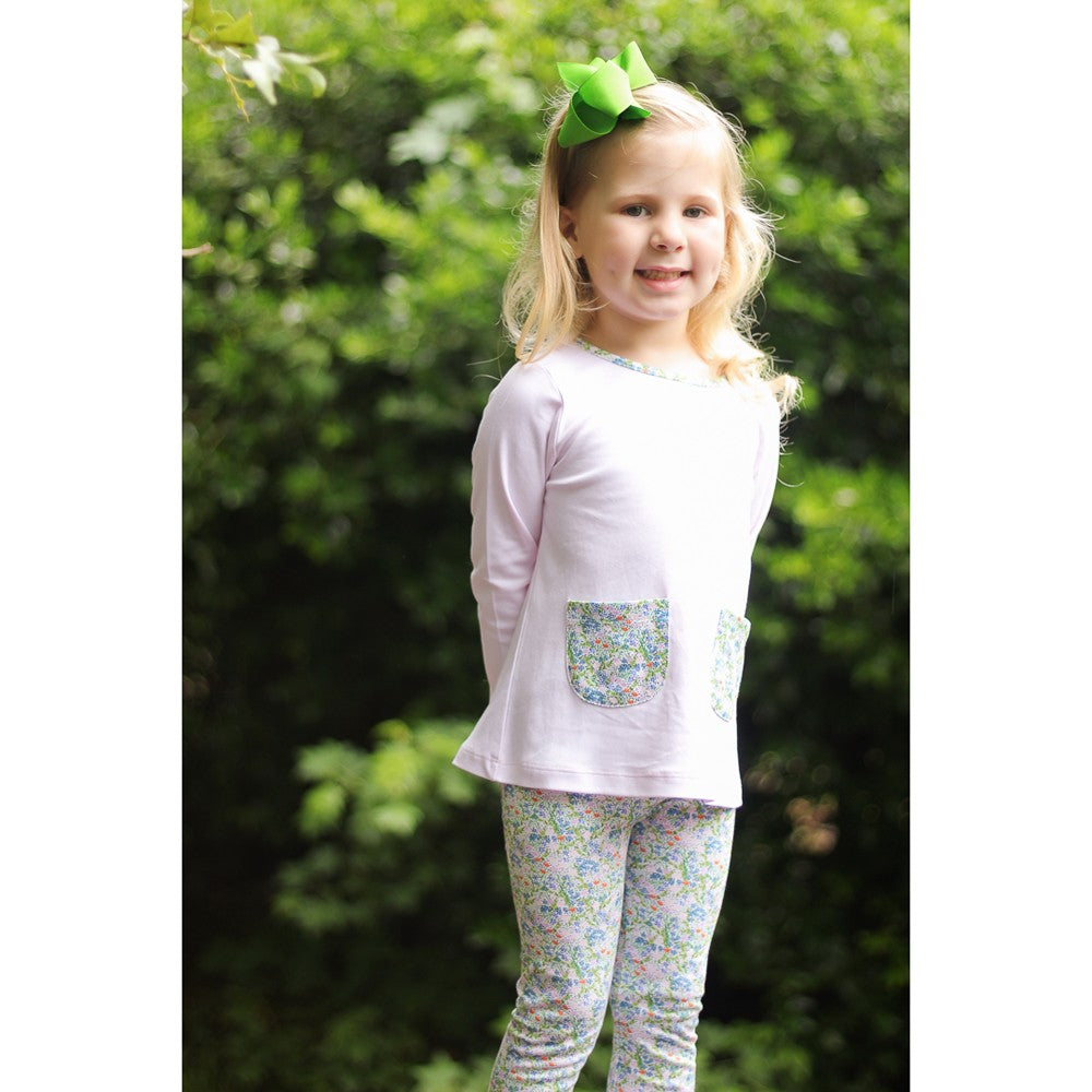 Proper Peony Parkside Girls Pink Tunic Top with Fall Floral Pockets - Top Only