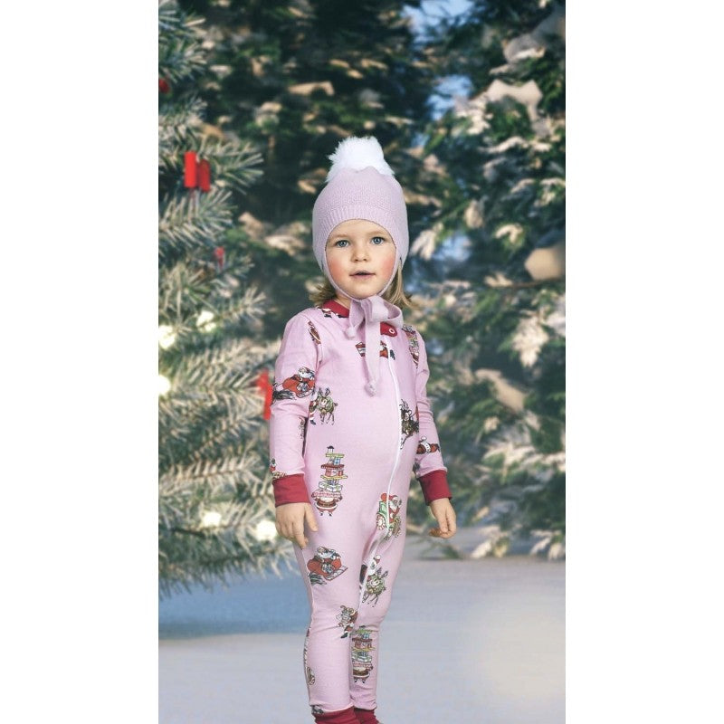Sal & Pimenta Girls Pajamas - One Piece - Busy Santa Pink