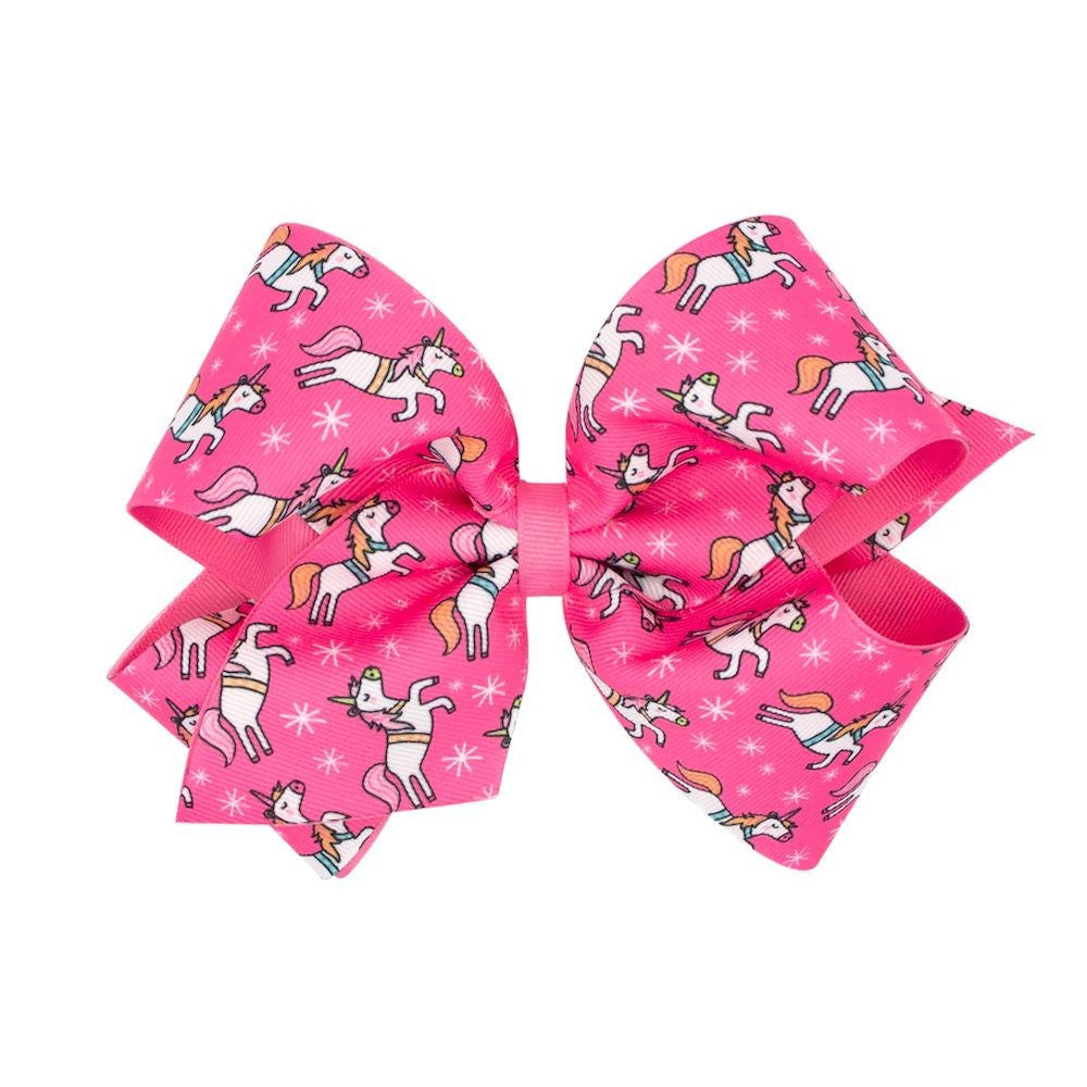 Wee Ones Girls Hair Bow - Hot Pink Unicorns