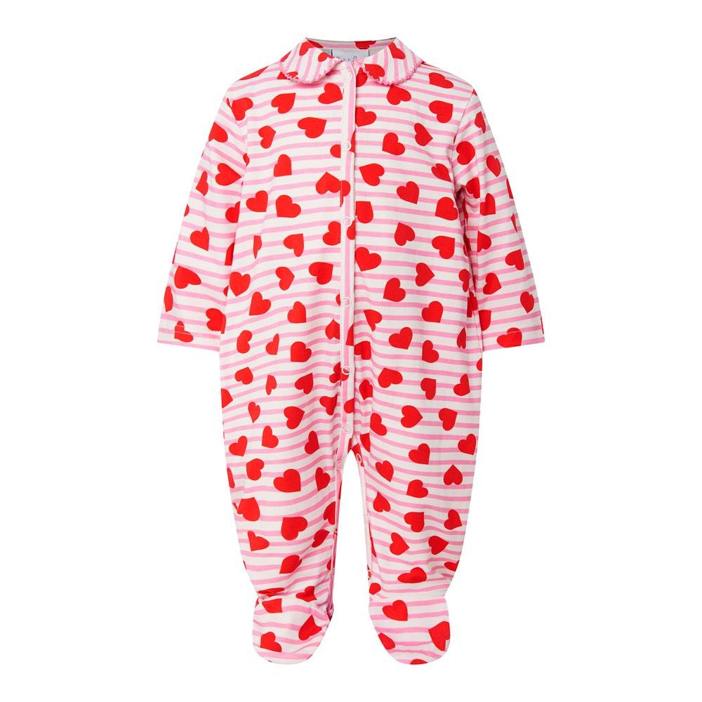 Rachel Riley London Infant Girls Stripe Heart Valentines Babygro Footie