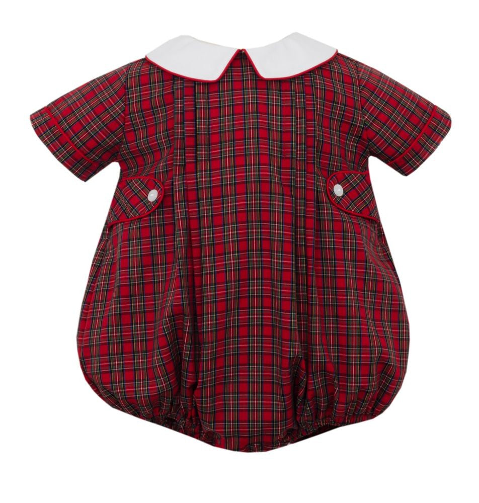 Petit Bebe Baby Boys Red Holiday Plaid Bubble - White Collar